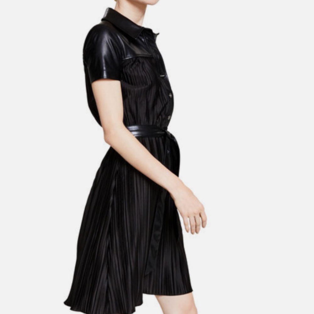 DKNY Black Faux Leather Belted Dress Work Office Size 6 New - Picture 3 of 7